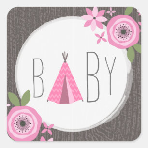 Pink Tipi Baby Shower Sticker