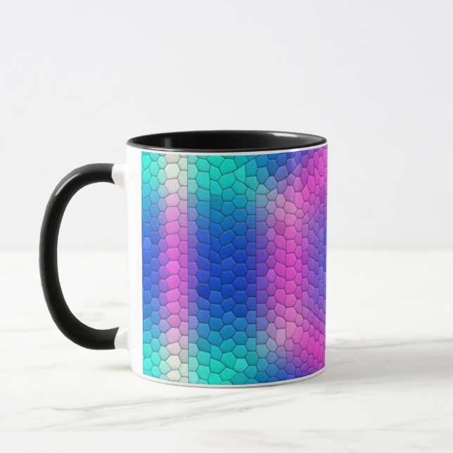 Pink to Blue Holographic Mermaid Scale Hexagons  Mug (Left)