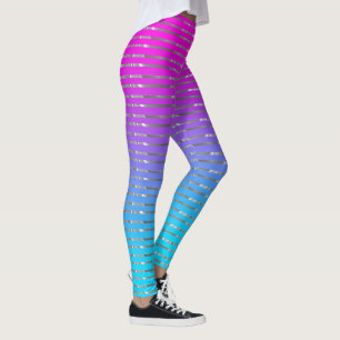 Pink to blue ombre silver stripes pattern leggings