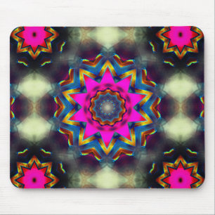 Pink to coloured flower or star in kaleidoscope mouse mat