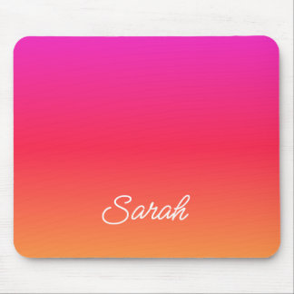 Pink to Orange Modern Gradient Name Mouse Mat
