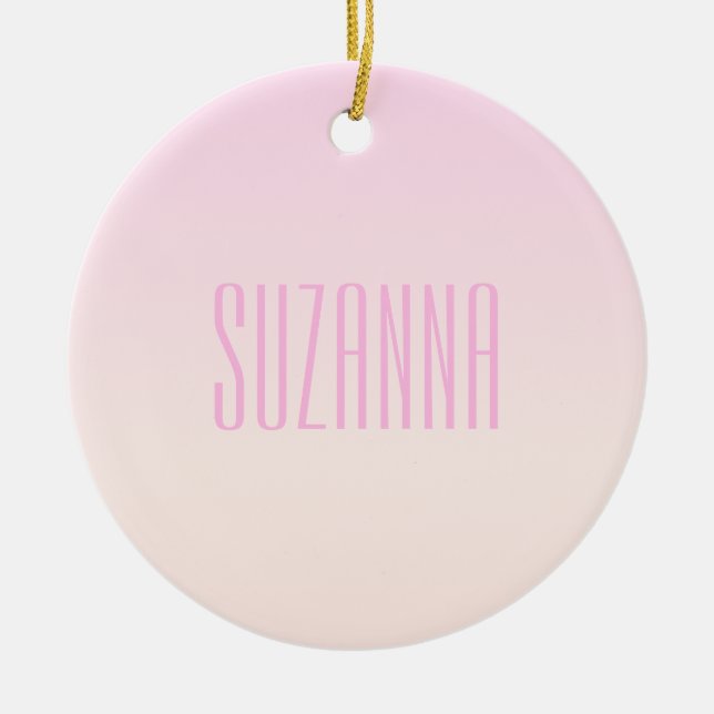Pink to Peach Sunset Ombre with Customisable Text Ceramic Tree Decoration (Front)