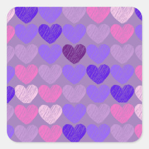 Pink to Purple Heart Collage Purple Background Square Sticker