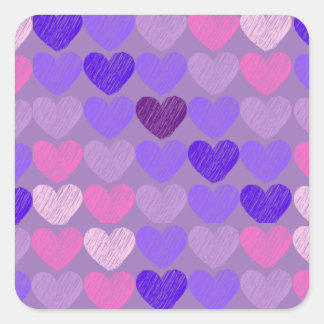 Pink to Purple Heart Collage Purple Background Square Sticker