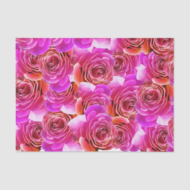 Pink to Red Gradient Roses Tissue Paper (Front)