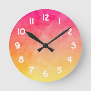 Pink to Yellow Watercolor Round Clock