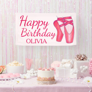 Pink Toe Shoes Ballet Ballerina Dance Birthday Banner