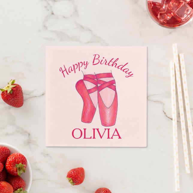 Pink Toe Shoes Ballet Ballerina Dance Birthday Napkin (Insitu)