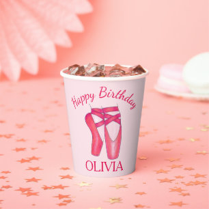 Pink Toe Shoes Ballet Ballerina Dance Birthday Paper Cups