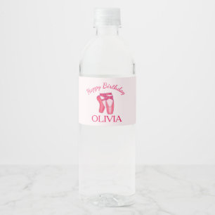 Pink Toe Shoes Ballet Ballerina Dance Birthday Water Bottle Label