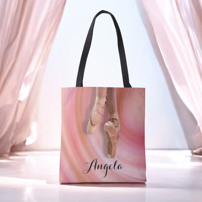 Pink Toe Shoes with Name Cute Ballet Tote Bag (Personalize this ballet tote with your name.)