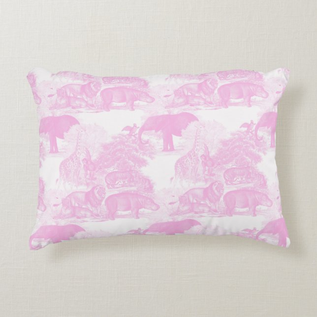 Pink Toile Animals Chinoiserie Baby Boy Nursery Decorative Cushion (Front)