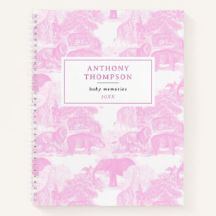 Pink Toile Animals Safari Chinoiserie Baby Boy Notebook