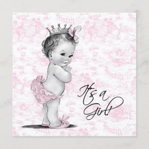 Pink Toile Baby Girl Shower Invitation