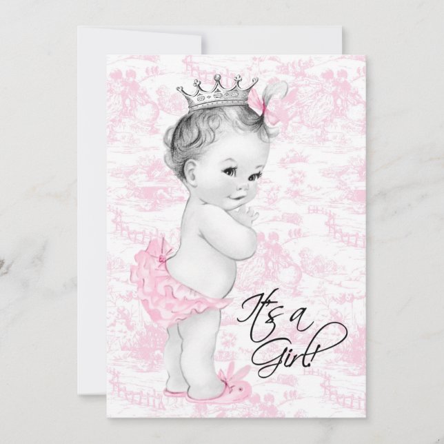 Pink Toile Baby Girl Shower Invitation (Front)