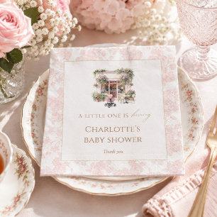 Pink Toile Baby Is Brewing Cafe Coffee Coquette Napkin