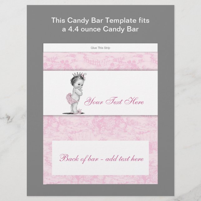 Pink Toile Baby Shower Candy Bar Wrapper (Front)
