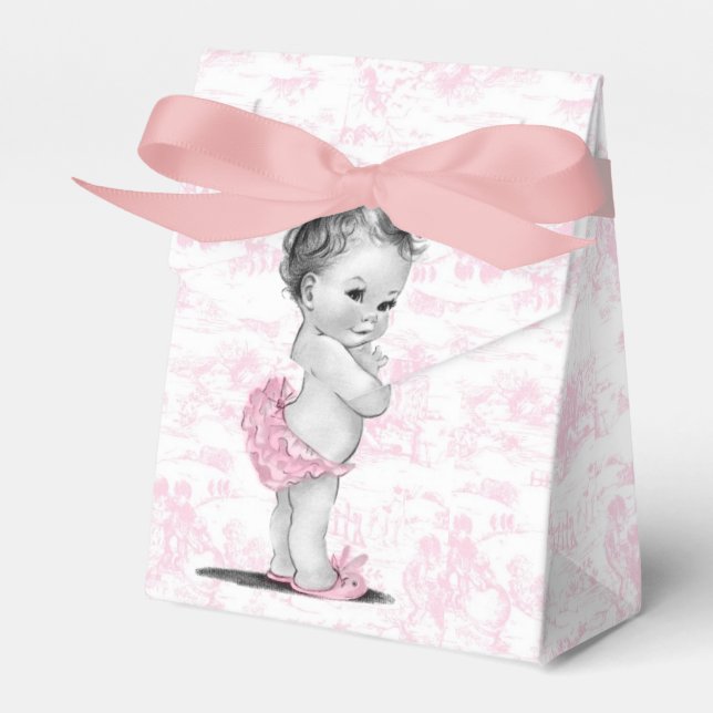 Pink Toile Baby Shower Favour Boxes (Front Side)