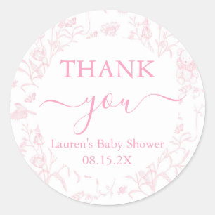 Pink Toile Bear Baby Shower Girl Classic Round Sticker