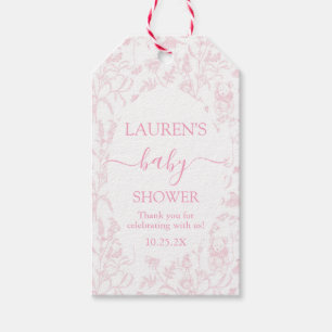 Pink Toile Bear Baby Shower Girl Gift Tag