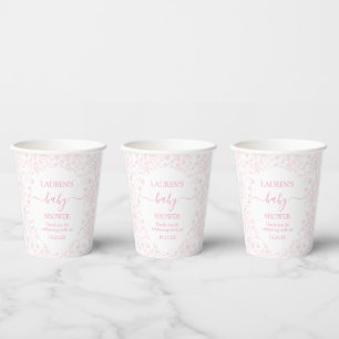 Pink Toile Bear Baby Shower Girl Paper Cups