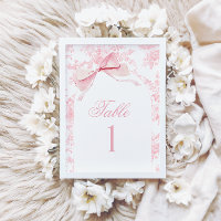 Pink Toile Bow Baby Girl Shower Table Number Sign