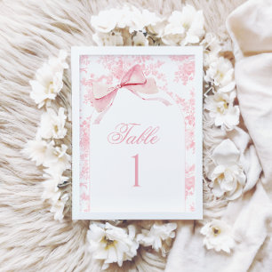 Pink Toile Bow Baby Girl Shower Table Number Sign