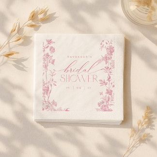 Pink Toile Bridal Shower Napkins | Vintage Floral