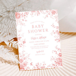 Pink Toile Chinoiserie Baby Shower Invitation