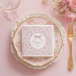 Pink Toile Coquette Bow 1st Birthday Girl Napkin