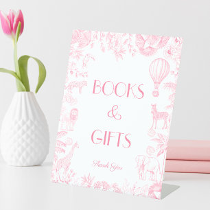 Pink Toile de Jou Baby Shower Books and Gifts  Pedestal Sign