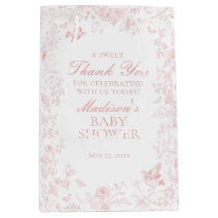Pink Toile De Jouy Baby Shower Favours Medium Gift Bag