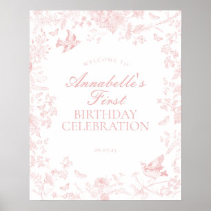 Pink Toile De Jouy Birthday Welcome Sign