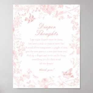 Pink Toile De Jouy Diaper Thoughts Baby Shower Poster