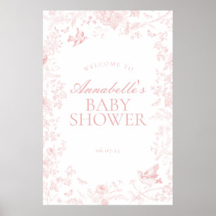Pink Toile De Jouy Floral Baby Shower Welcome Sign