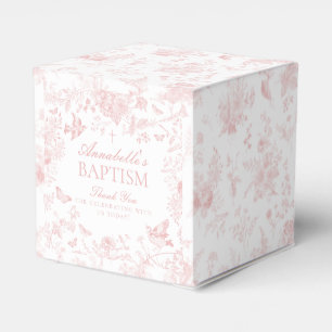 Pink Toile De Jouy Floral Baptism Favor Boxes