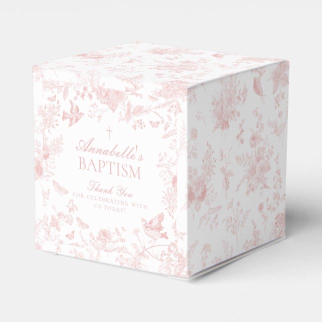 Pink Toile De Jouy Floral Baptism Favour Boxes (Back Side)