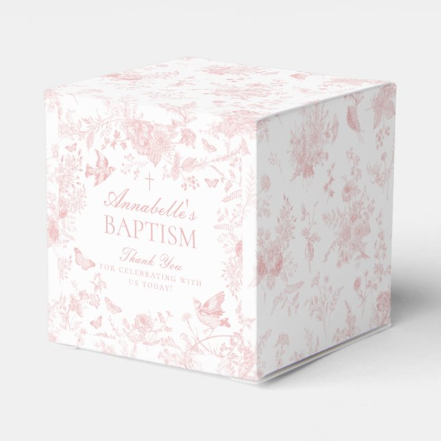 Pink Toile De Jouy Floral Baptism Favour Boxes (Back Side)