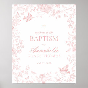 Pink Toile De Jouy Floral Baptism Welcome Sign