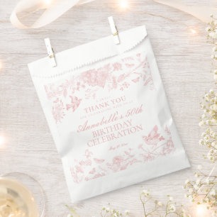 Pink Toile De Jouy Floral Birthday Dessert Favour Bags
