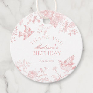 Pink Toile De Jouy Floral Birthday Party Favor Favour Tags