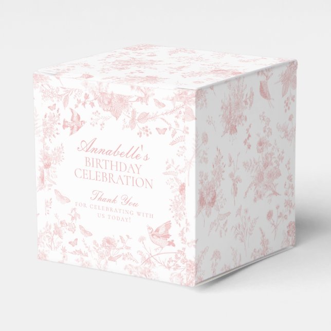 Pink Toile De Jouy Floral Birthday Party Favour Bo Favour Box (Front Side)