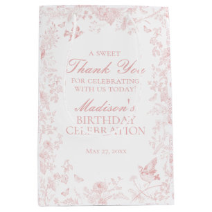 Pink Toile De Jouy Floral Birthday Party Favours Medium Gift Bag