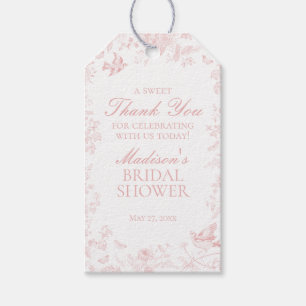 Pink Toile De Jouy Floral Bridal Shower Favors Gift Tags