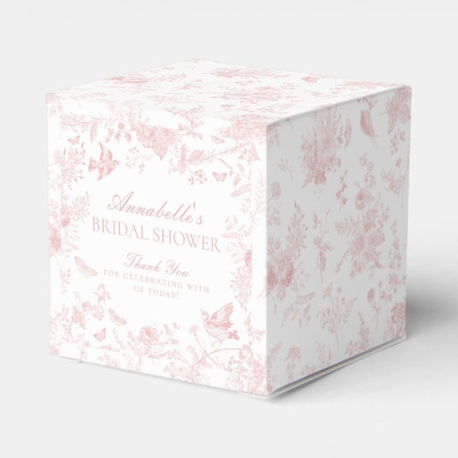 Pink Toile De Jouy Floral Bridal Shower Favour Box (Back Side)