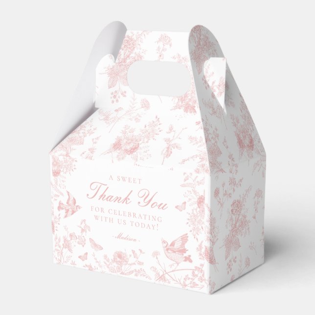 Pink Toile De Jouy Floral Dessert Favour Boxes (Front Side)