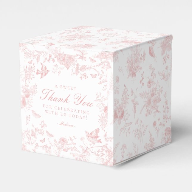 Pink Toile De Jouy Floral Dessert Favour Boxes (Front Side)