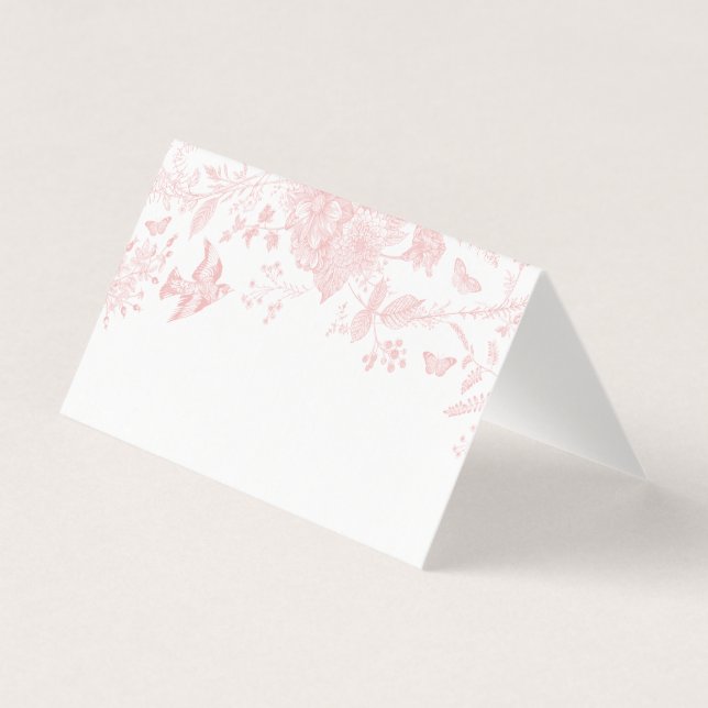 Pink Toile De Jouy Floral Place Card Table Decor (Front)