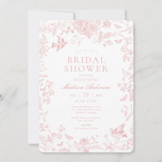 Pink Toile De Jouy French Floral Bridal Shower Invitation