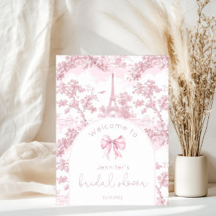 Pink Toile De Jouy Paris Bridal Shower Welcome Poster